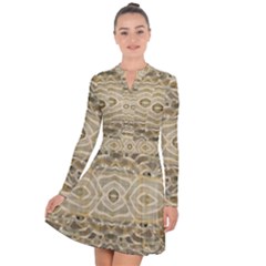 Ecru And Brown Intricate Pattern Long Sleeve Panel Dress by SpinnyChairDesigns