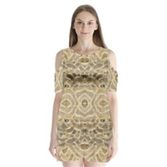 Ecru And Brown Intricate Pattern Shoulder Cutout Velvet One Piece by SpinnyChairDesigns