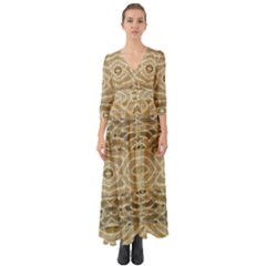 Ecru And Brown Intricate Pattern Button Up Boho Maxi Dress by SpinnyChairDesigns