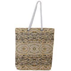 Ecru And Brown Intricate Pattern Full Print Rope Handle Tote (large) by SpinnyChairDesigns