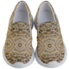 Ecru And Brown Intricate Pattern Kids Lightweight Slip Ons by SpinnyChairDesigns