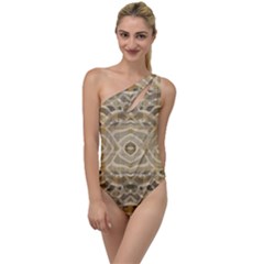 Ecru And Brown Intricate Pattern To One Side Swimsuit by SpinnyChairDesigns