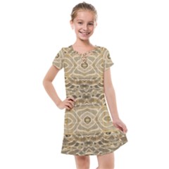 Ecru And Brown Intricate Pattern Kids  Cross Web Dress by SpinnyChairDesigns