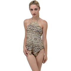 Ecru And Brown Intricate Pattern Go With The Flow One Piece Swimsuit by SpinnyChairDesigns