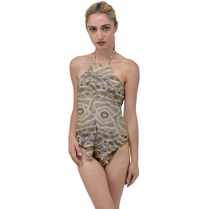 Ecru and Brown Intricate Pattern Go with the Flow One Piece Swimsuit