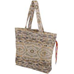 Ecru And Brown Intricate Pattern Drawstring Tote Bag by SpinnyChairDesigns