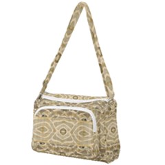 Ecru And Brown Intricate Pattern Front Pocket Crossbody Bag