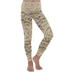 Ecru And Brown Intricate Pattern Kids  Lightweight Velour Classic Yoga Leggings by SpinnyChairDesigns