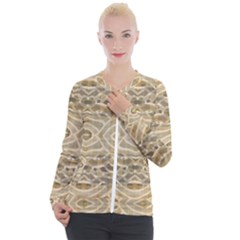 Ecru And Brown Intricate Pattern Casual Zip Up Jacket by SpinnyChairDesigns