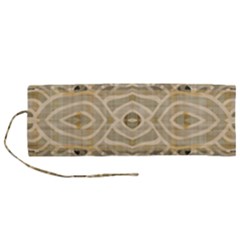 Ecru And Brown Intricate Pattern Roll Up Canvas Pencil Holder (m) by SpinnyChairDesigns