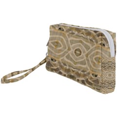 Ecru And Brown Intricate Pattern Wristlet Pouch Bag (small) by SpinnyChairDesigns