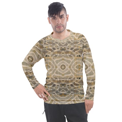 Ecru And Brown Intricate Pattern Men s Pique Long Sleeve Tee by SpinnyChairDesigns