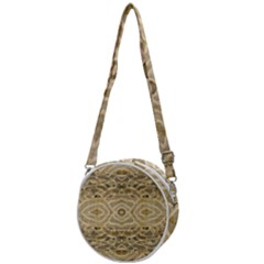 Ecru And Brown Intricate Pattern Crossbody Circle Bag by SpinnyChairDesigns