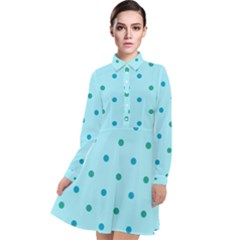 Blue Teal Green Polka Dots Long Sleeve Chiffon Shirt Dress by SpinnyChairDesigns