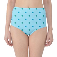 Blue Teal Green Polka Dots Classic High-waist Bikini Bottoms by SpinnyChairDesigns