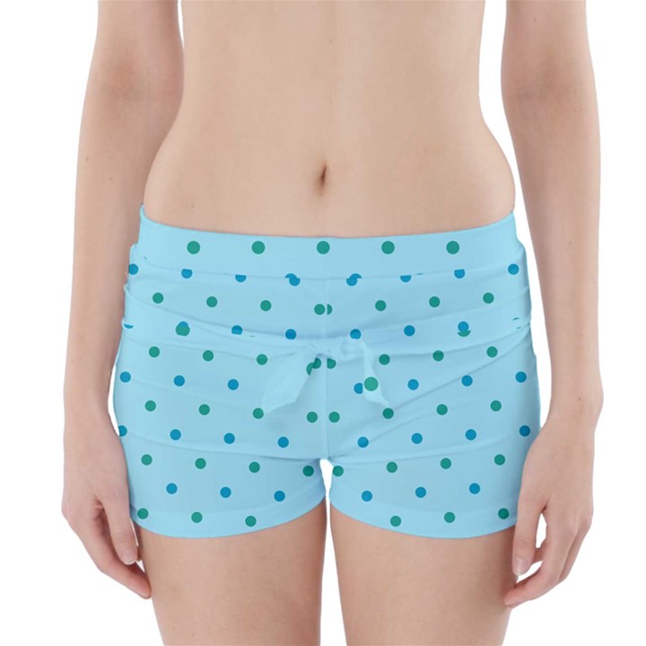 Blue Teal Green Polka Dots Boyleg Bikini Wrap Bottoms