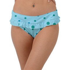 Blue Teal Green Polka Dots Frill Bikini Bottom by SpinnyChairDesigns