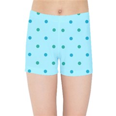 Blue Teal Green Polka Dots Kids  Sports Shorts by SpinnyChairDesigns