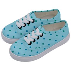 Blue Teal Green Polka Dots Kids  Classic Low Top Sneakers by SpinnyChairDesigns