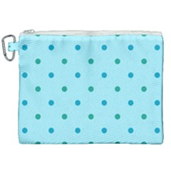 Blue Teal Green Polka Dots Canvas Cosmetic Bag (xxl) by SpinnyChairDesigns