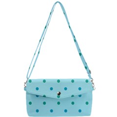 Blue Teal Green Polka Dots Removable Strap Clutch Bag by SpinnyChairDesigns