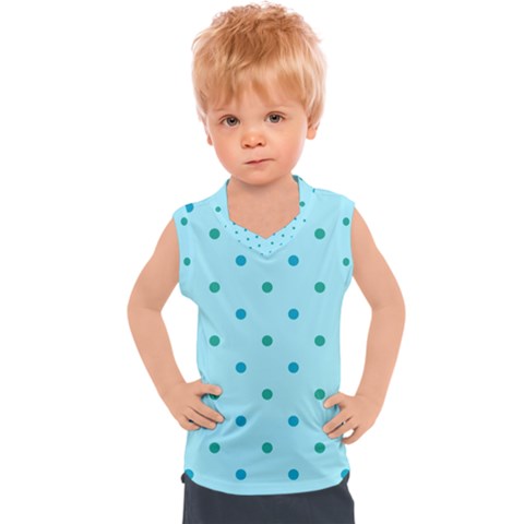 Blue Teal Green Polka Dots Kids  Sport Tank Top by SpinnyChairDesigns