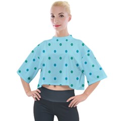 Blue Teal Green Polka Dots Mock Neck Tee