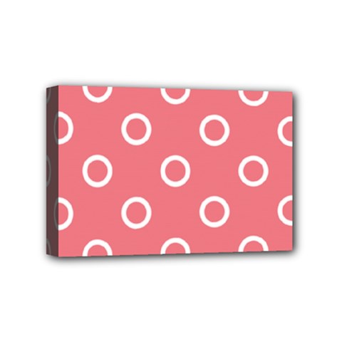 Coral Pink And White Circles Polka Dots Mini Canvas 6  X 4  (stretched) by SpinnyChairDesigns