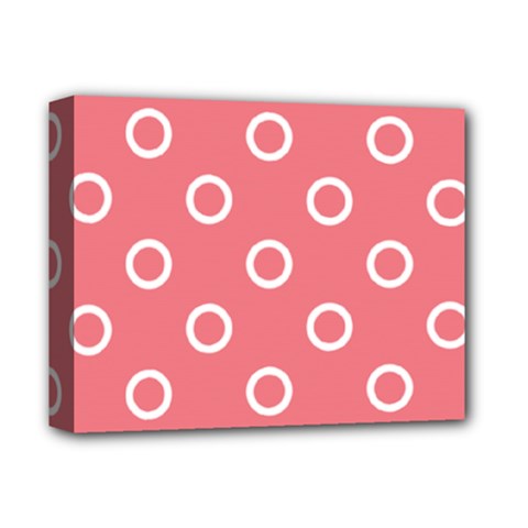 Coral Pink And White Circles Polka Dots Deluxe Canvas 14  X 11  (stretched) by SpinnyChairDesigns