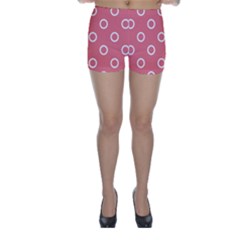 Coral Pink And White Circles Polka Dots Skinny Shorts by SpinnyChairDesigns