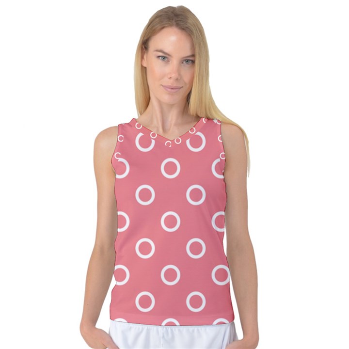 Coral Pink and White Circles Polka Dots Women s Basketball Tank Top