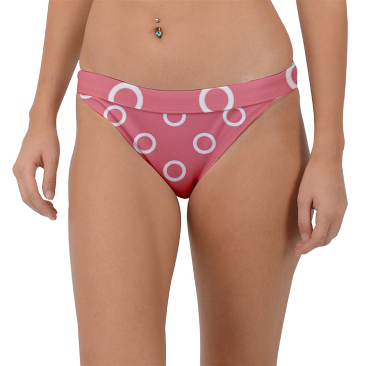 Coral Pink and White Circles Polka Dots Band Bikini Bottom