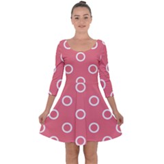 Coral Pink And White Circles Polka Dots Quarter Sleeve Skater Dress by SpinnyChairDesigns