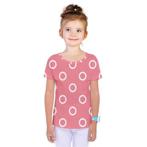 Coral Pink And White Circles Polka Dots Kids  One Piece Tee by SpinnyChairDesigns