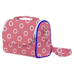 Coral Pink And White Circles Polka Dots Satchel Shoulder Bag by SpinnyChairDesigns