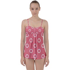 Coral Pink And White Circles Polka Dots Babydoll Tankini Set by SpinnyChairDesigns