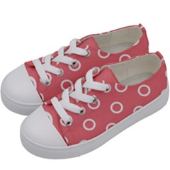 Coral Pink And White Circles Polka Dots Kids  Low Top Canvas Sneakers by SpinnyChairDesigns