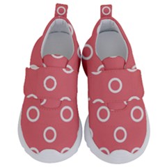 Coral Pink And White Circles Polka Dots Kids  Velcro No Lace Shoes by SpinnyChairDesigns