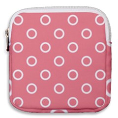 Coral Pink And White Circles Polka Dots Mini Square Pouch by SpinnyChairDesigns