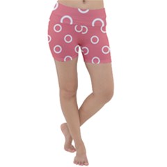 Coral Pink And White Circles Polka Dots Lightweight Velour Yoga Shorts by SpinnyChairDesigns