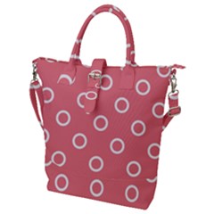 Coral Pink And White Circles Polka Dots Buckle Top Tote Bag by SpinnyChairDesigns