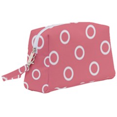 Coral Pink And White Circles Polka Dots Wristlet Pouch Bag (large) by SpinnyChairDesigns