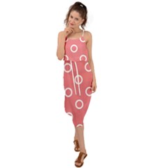 Coral Pink And White Circles Polka Dots Waist Tie Cover Up Chiffon Dress by SpinnyChairDesigns