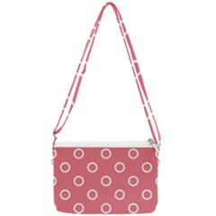 Coral Pink And White Circles Polka Dots Double Gusset Crossbody Bag by SpinnyChairDesigns