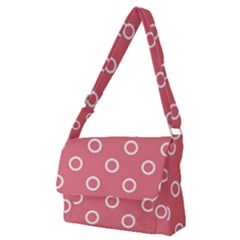 Coral Pink And White Circles Polka Dots Full Print Messenger Bag (m) by SpinnyChairDesigns