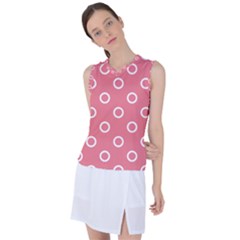 Coral Pink And White Circles Polka Dots Women s Sleeveless Sports Top by SpinnyChairDesigns