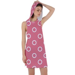 Coral Pink And White Circles Polka Dots Racer Back Hoodie Dress