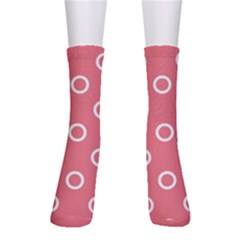 Coral Pink And White Circles Polka Dots Men s Crew Socks by SpinnyChairDesigns