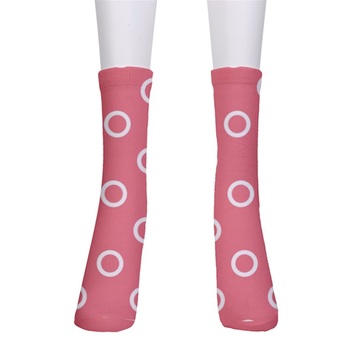 Coral Pink and White Circles Polka Dots Men s Crew Socks