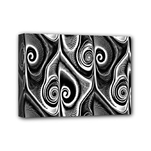 Abstract Black And White Swirls Spirals Mini Canvas 7  X 5  (stretched) by SpinnyChairDesigns